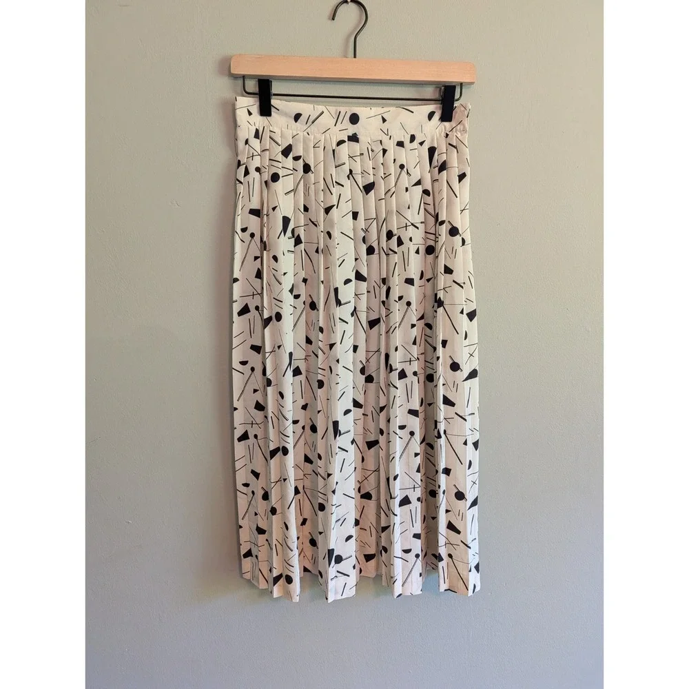 Vtg 80s Chaus Geometric Confetti Accordion Pleated Midi Skirt Retro Career Funky